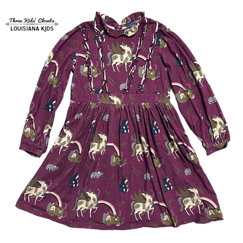 Raspberry Republic 116/122 (5-7Y) Organic Unicorn Crew Dress